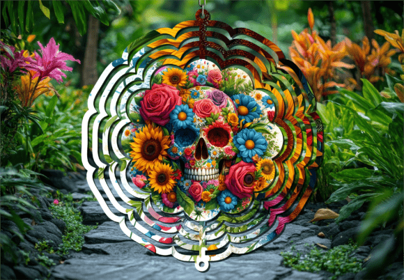 Boho Summer Floral Skull Wind Spinner: A Unique Design Asset