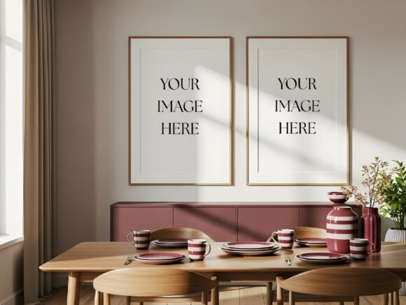 Duo Frames in Burgundy Dining Room: A Designer's Guide to Elevated Mockups
