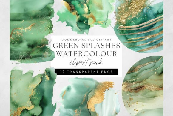 Elevate Your Projects with Green and Gold Watercolor Washes