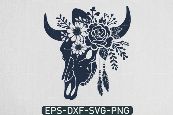 Floral Western Cow Skull Flowers Svg: A Designer's Rustic Asset