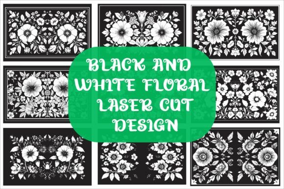 Laser Cut Black Flower Frame Drawing: Elegant Design Asset