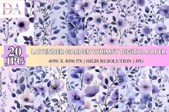 Lavender Garden Whimsy Digital Paper for Elegant Crafts