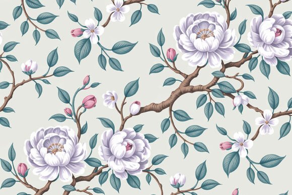 Pastel Peony Tree Branch Toile: A Design Asset for Timeless Branding