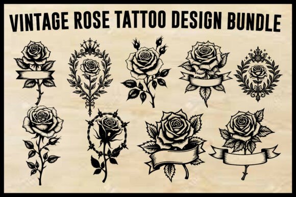 Vintage Rose Tattoo Design Bundle: A Creative Toolkit