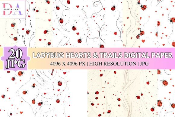 Whimsical Nature Patterns: The Ladybug Hearts & Trails Digital Paper